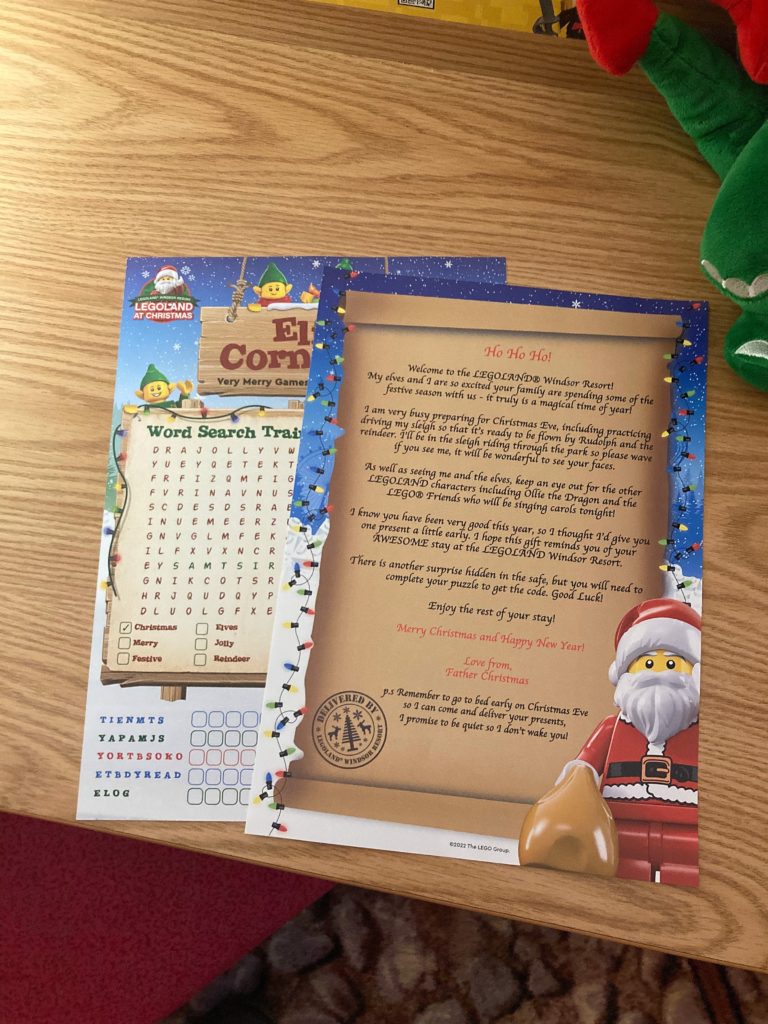 Legoland Hotel Room Letter from Father Christmas